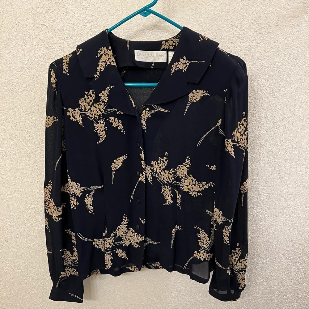 Dana Buchman Petite Sheer Long Sleeve Blouse Size 2